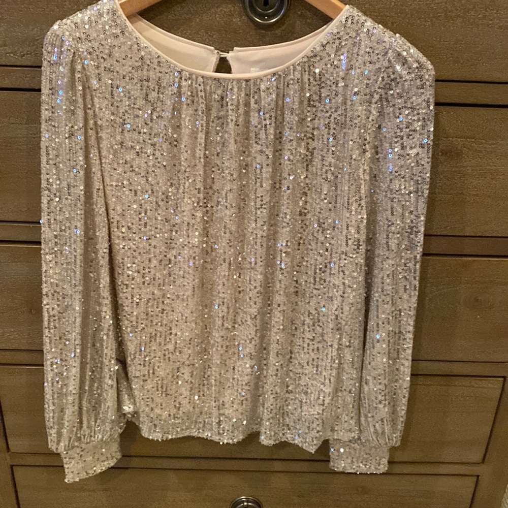 Like New silver sequined long sleeve shirt-Size S